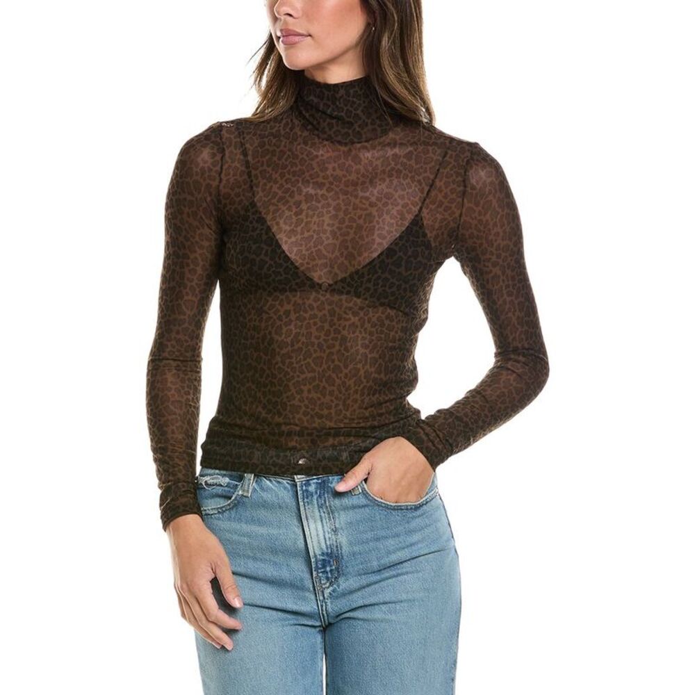 Frame Denim Womens  The Mesh Turtleneck Top, Brown